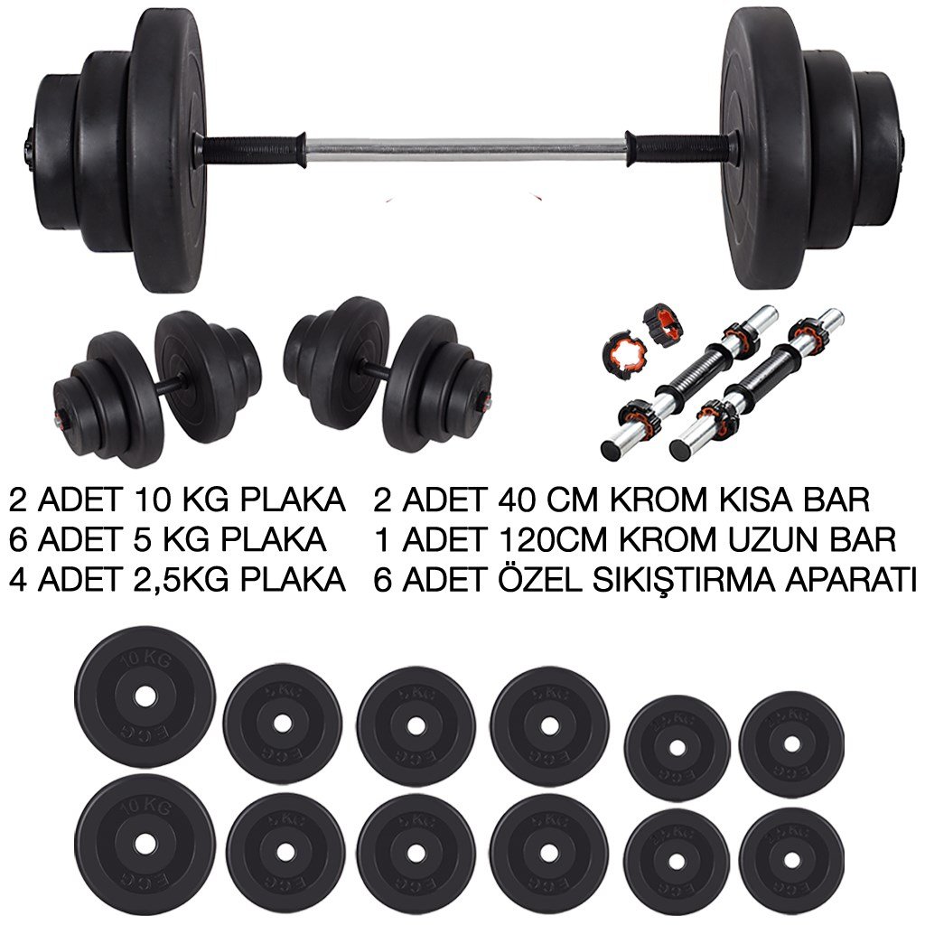 Ecgspor 65 KG Halter Seti ve Dambıl Seti Ağırlık Seti + Bench Sehpası Ağırlık Sehpası