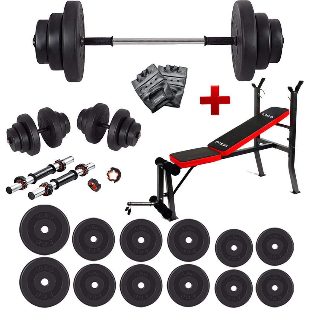 Ecgspor 65 KG Halter Seti ve Dambıl Seti Ağırlık Fitness Seti + Premium Bench Sehpa Ağırlık Sehpası