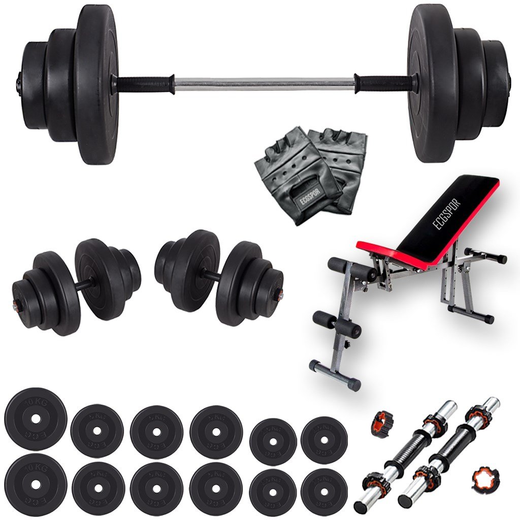 Ecgspor 65 KG Halter Seti ve Dambıl Seti Ağırlık Seti + Bench Sehpası Ağırlık Sehpası