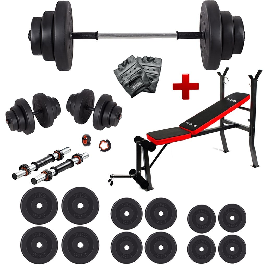 Ecgspor 75 KG Halter Seti ve Dambıl Seti Ağırlık Seti + Premium Bench Sehpa Ağırlık Sehpası