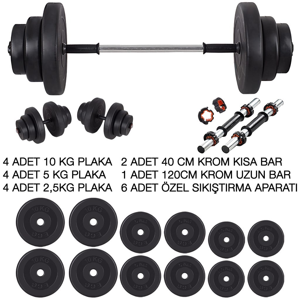 Ecgspor 75 KG Halter Seti ve Dambıl Seti Ağırlık Seti + Premium Bench Sehpa Ağırlık Sehpası