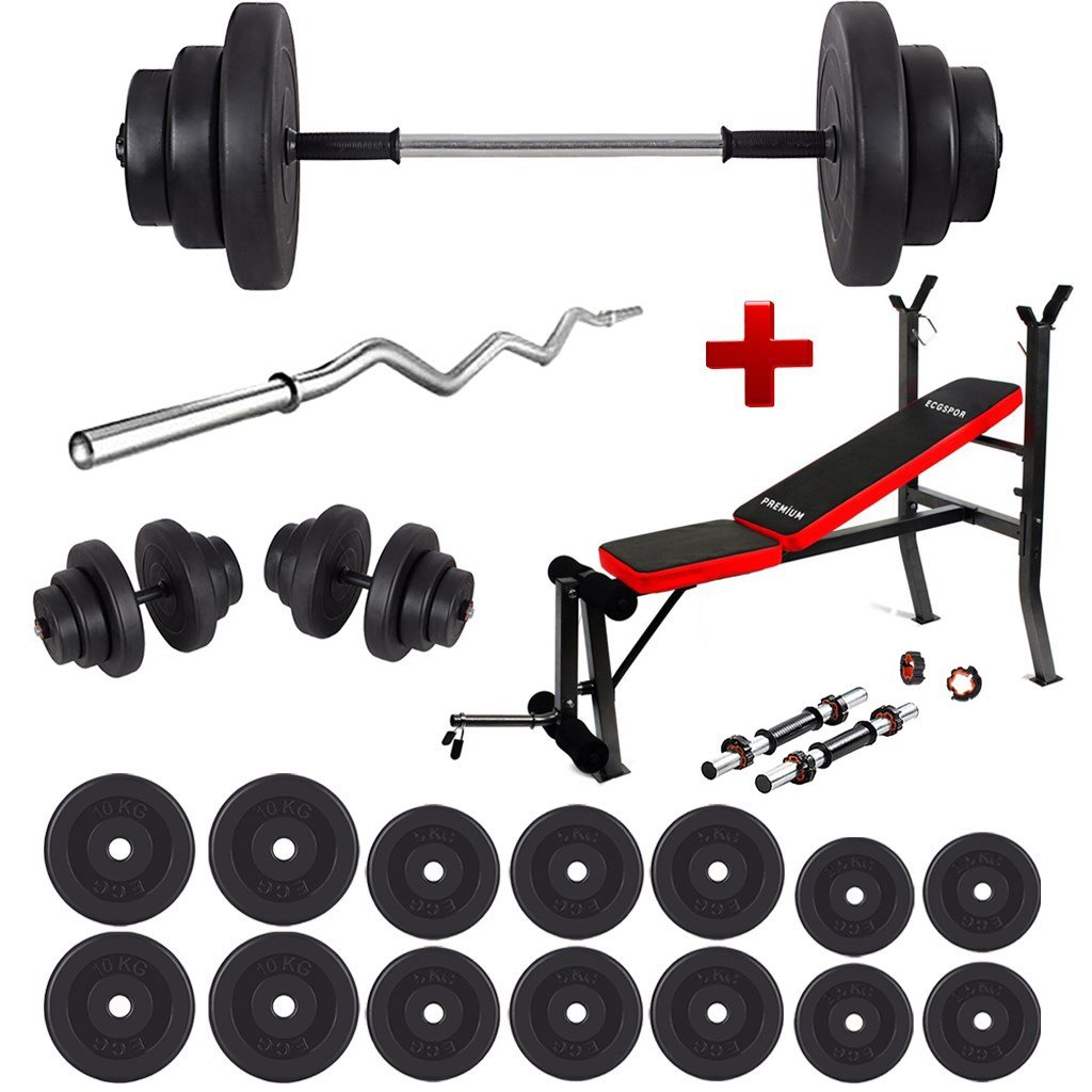 Ecgspor 88 KG Halter Seti ve Dambıl Seti Ağırlık Seti + Premium Bench Sehpa Ağırlık Sehpası