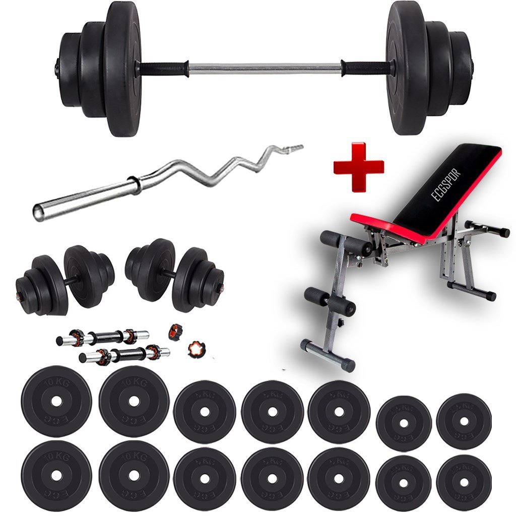 Ecgspor 88 KG Halter Seti ve Dambıl Seti Ağırlık Seti + Bench Sehpası Ağırlık Sehpası