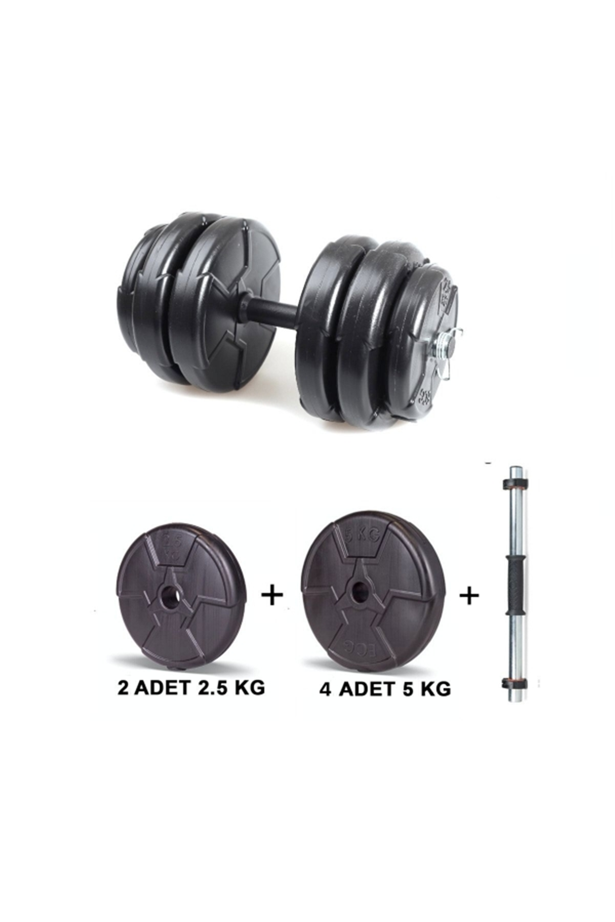 Ecgspor Dambıl Seti 11 – 25 kg – Tek Barlı Ağırlık Seti