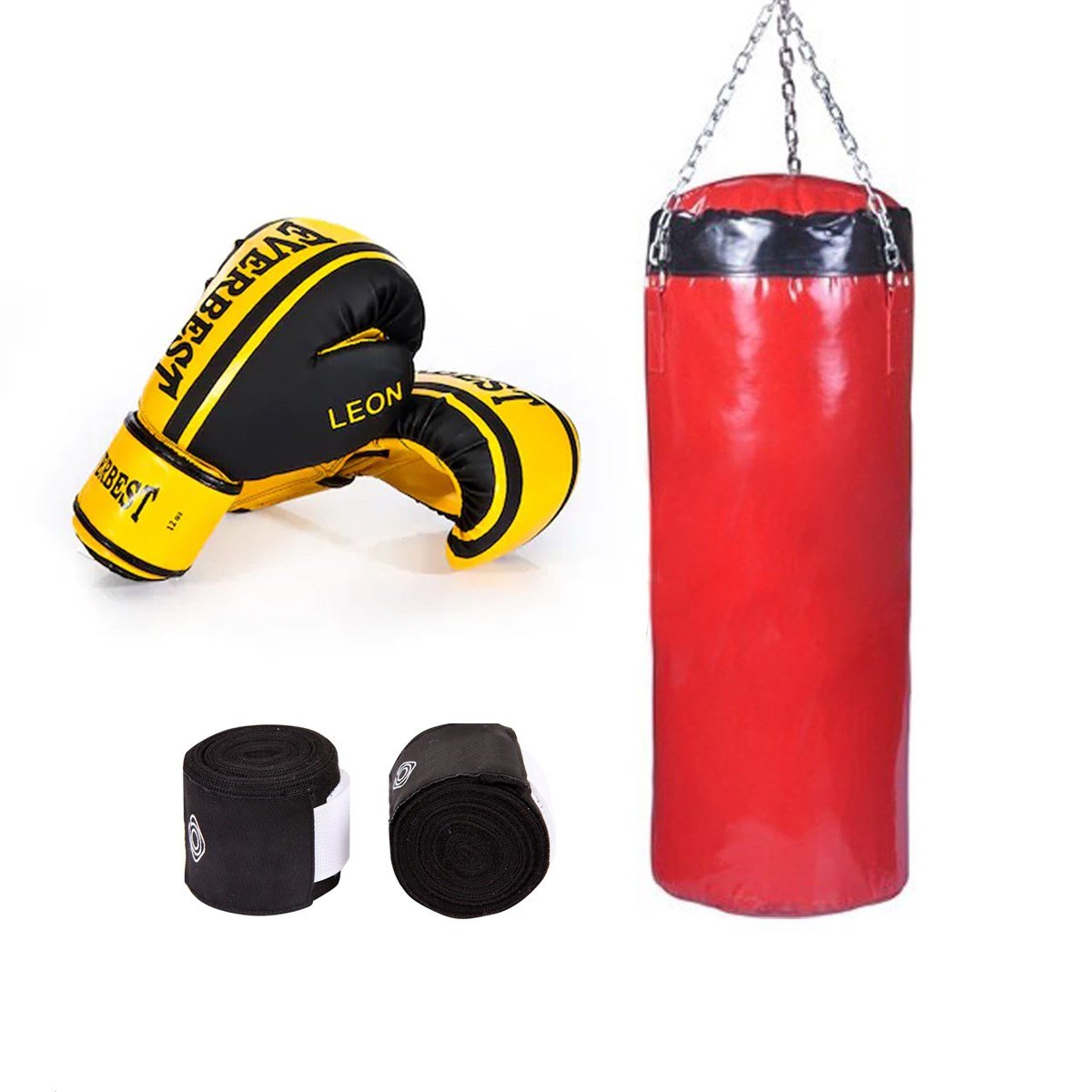 Ecgspor Deluxe Boks Torbası 60x25 Cm Askı & Zincir Aparatlı & Boks Eldiveni & El Bandajı