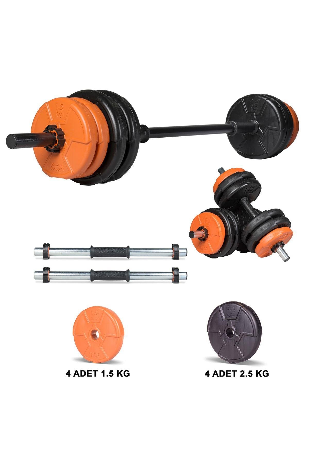 Ecgspor Halter ve Dambıl Seti 13–23 kg – Turuncu / Kırmızı