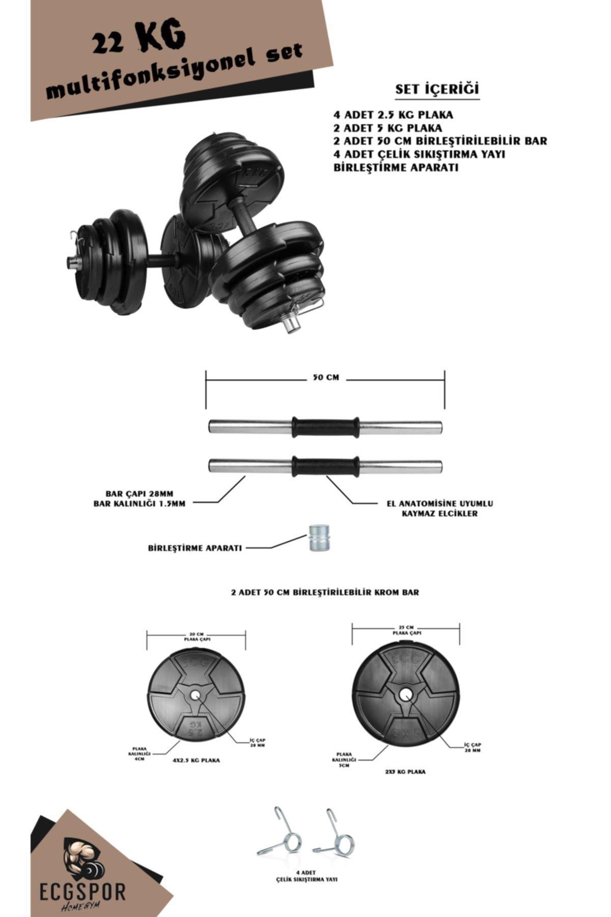 Ecgspor HERO Serisi 22 KG Multifonksiyonel Halter Seti ve Dambıl Seti