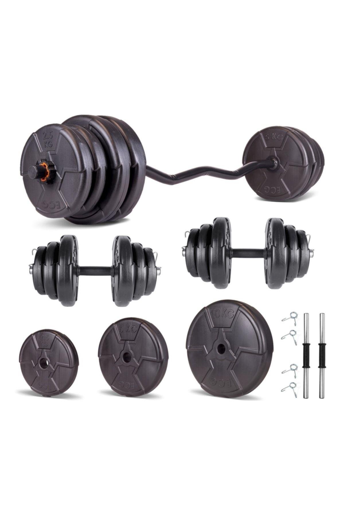 Ecgspor HERO Serisi 45 Kg Z Bar Halter Seti ve Dambıl Seti Ağırlık Fitness Seti