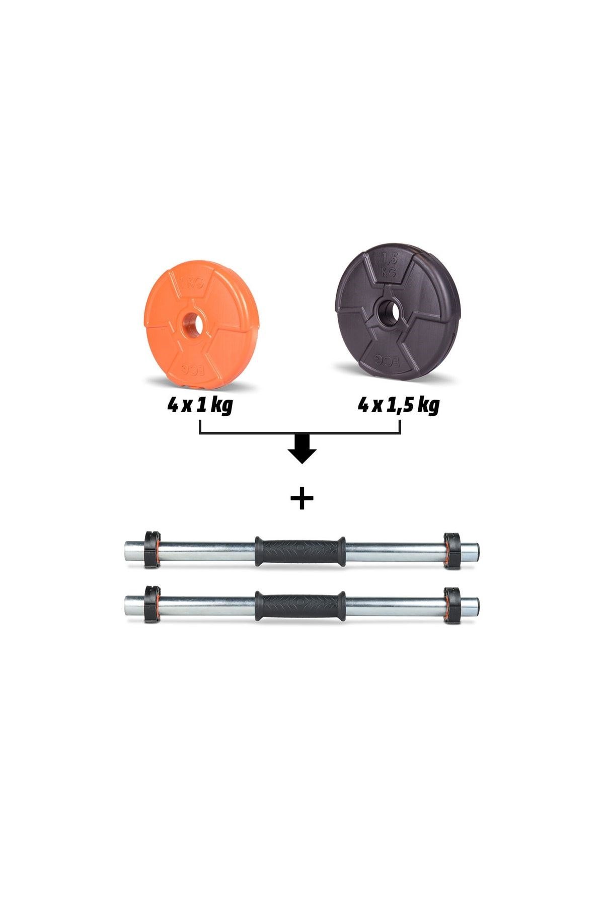 Ecgspor Multifonksiyonel Halter ve Dambıl Seti 17–22 kg – Turuncu / Kırmızı