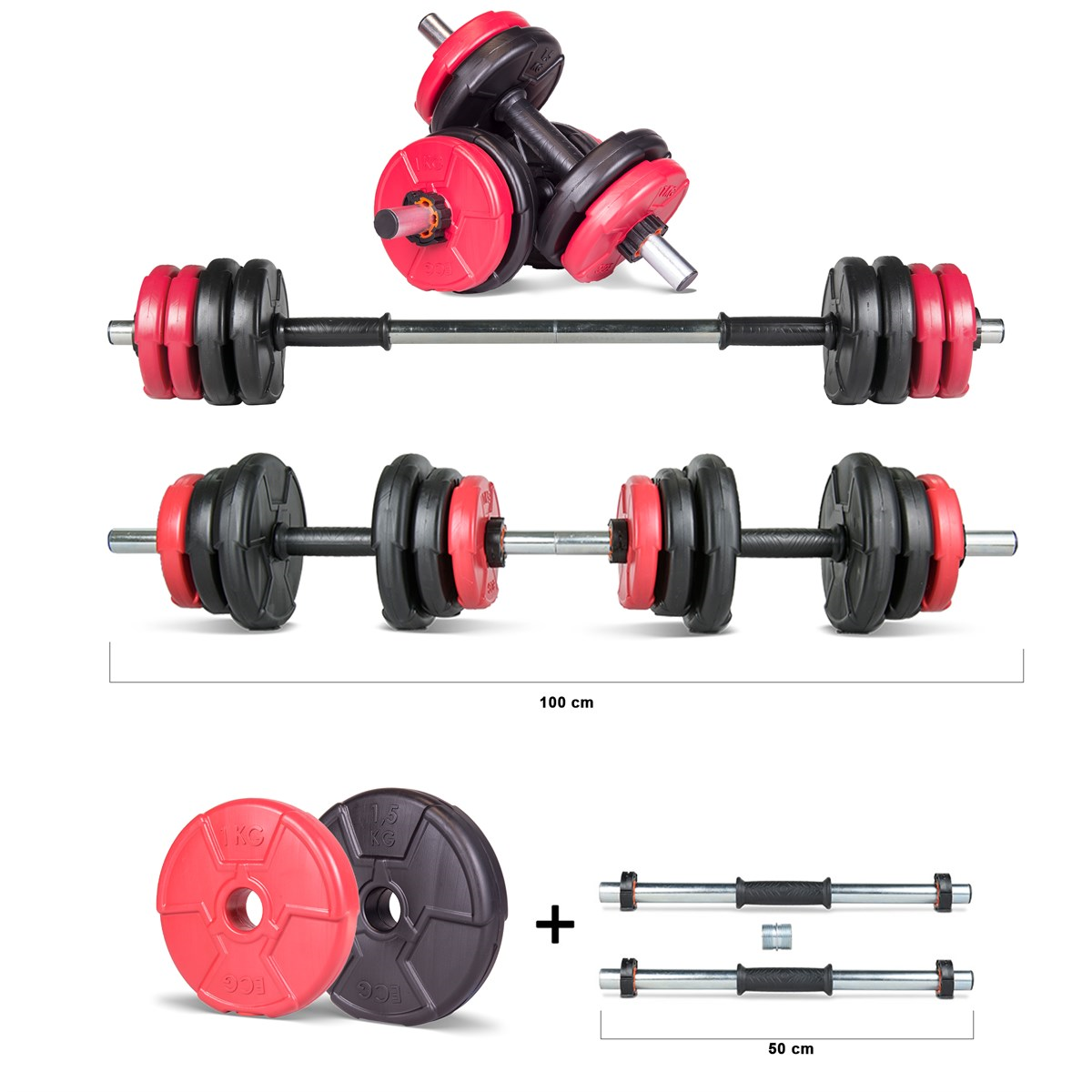 Ecgspor Multifonksiyonel Halter ve Dambıl Seti 17–22 kg – Birleştirilebilir Barlı