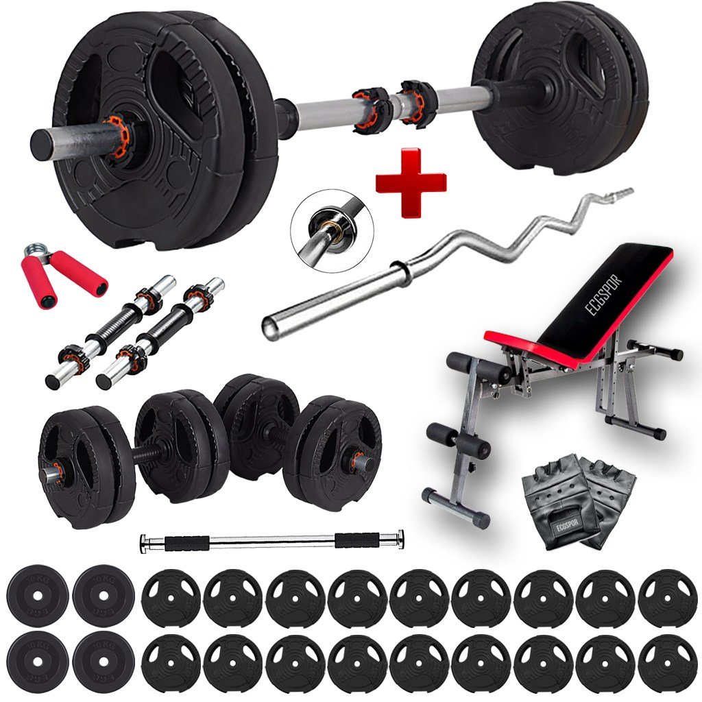 Ecgspor Profesyonel Plus 30 Parça 92 KG Dambıl ve Halter Seti Ağırlık Fitness Seti