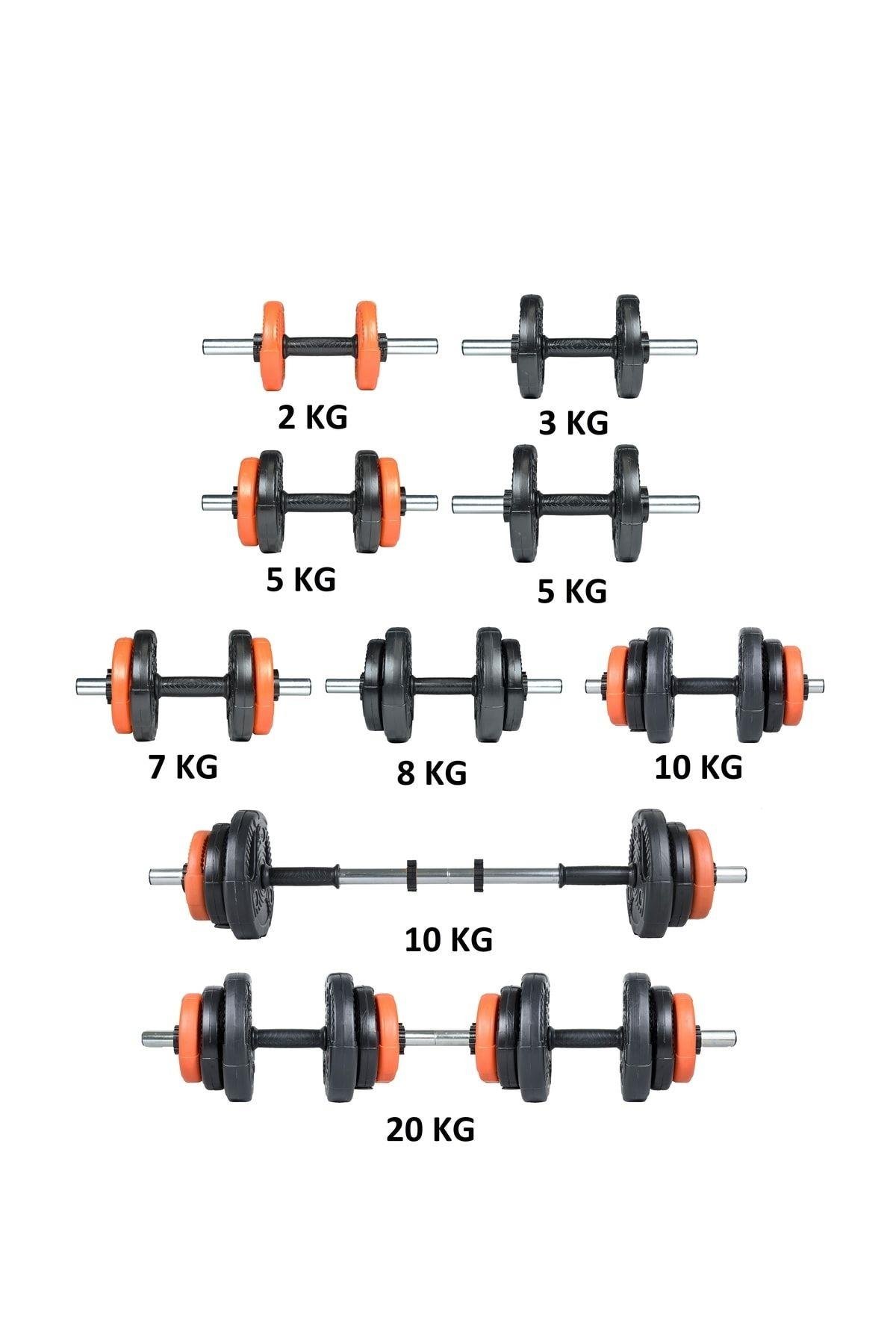 Ecgspor YILDIZ Serisi 22 KG Multifonksiyonel Turuncu Siyah Halter Seti ve Dambıl Seti