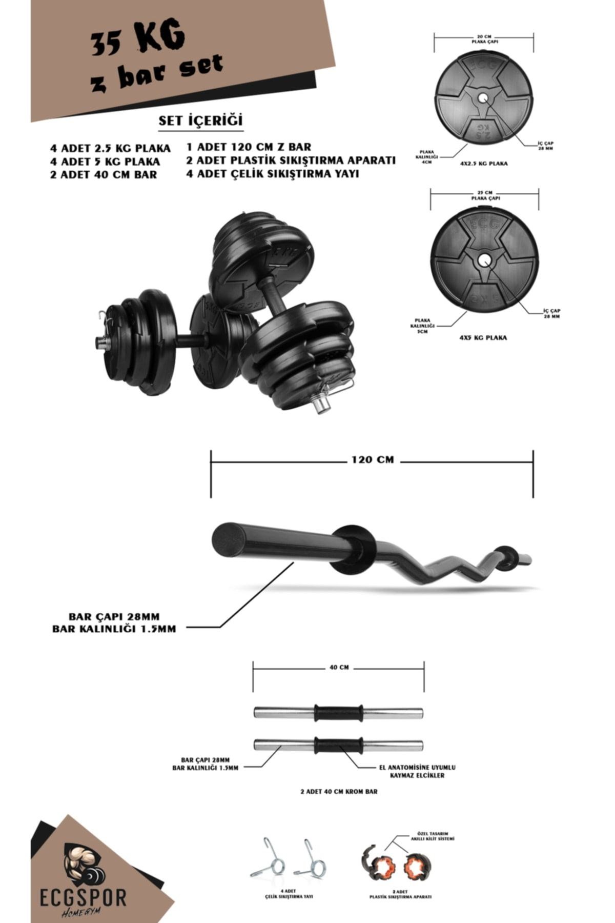 Ecgspor Z Bar Halter ve Dambıl Seti 25 – 105 kg – 120 cm Z Bar