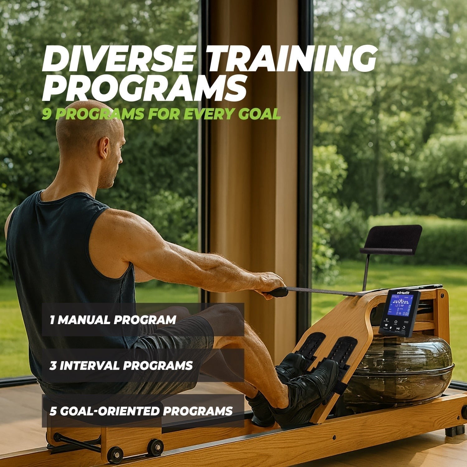 VirtuFit Elite Su Dirençli Ahşap Kürek Makinesi – Meşe