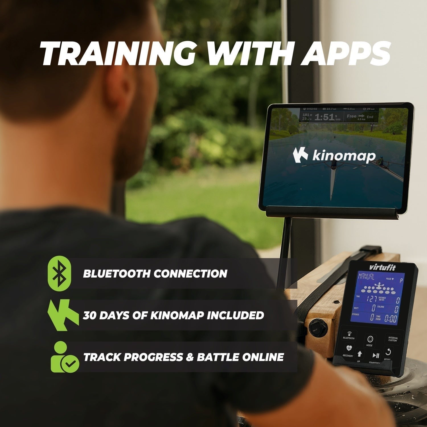 VirtuFit Elite Su Dirençli Ahşap Kürek Makinesi – Meşe