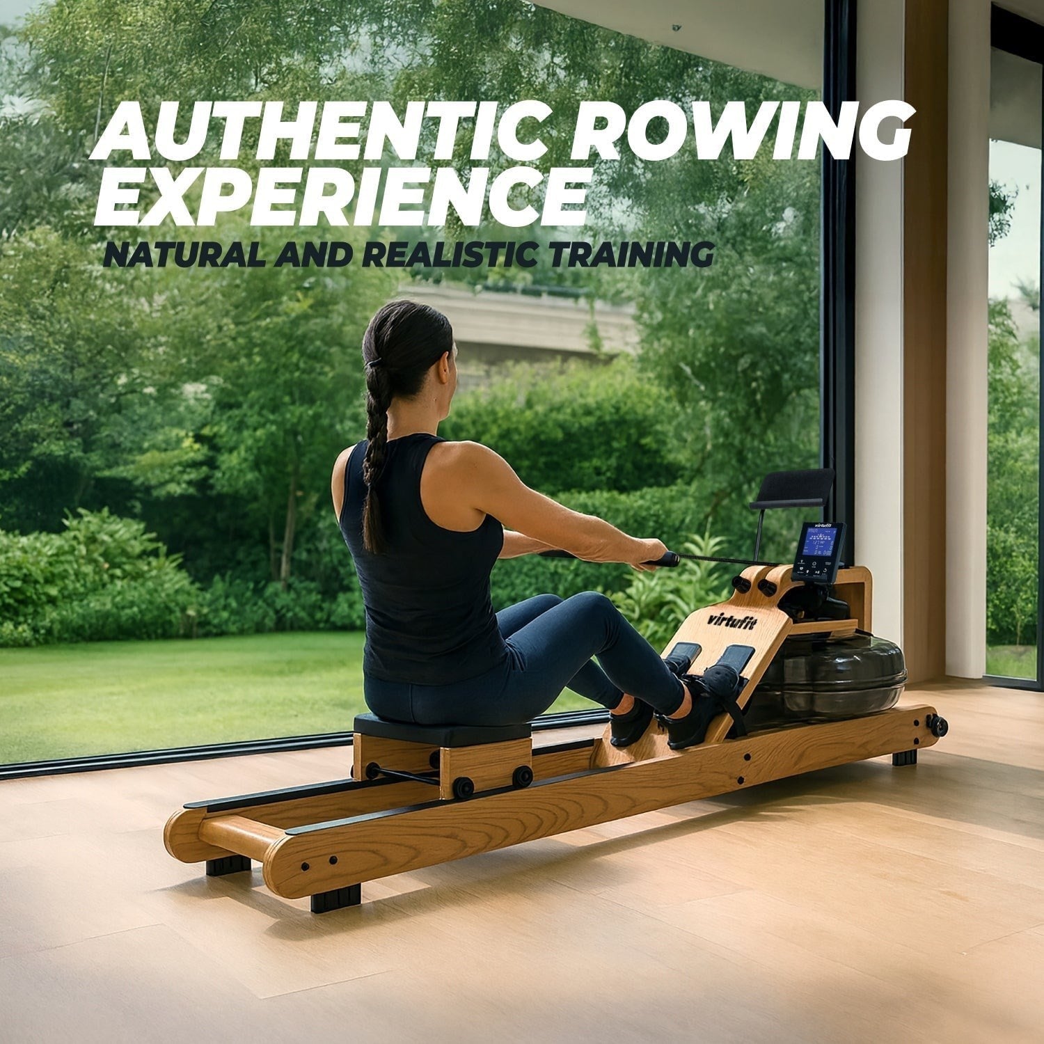 VirtuFit Elite Su Dirençli Ahşap Kürek Makinesi – Meşe