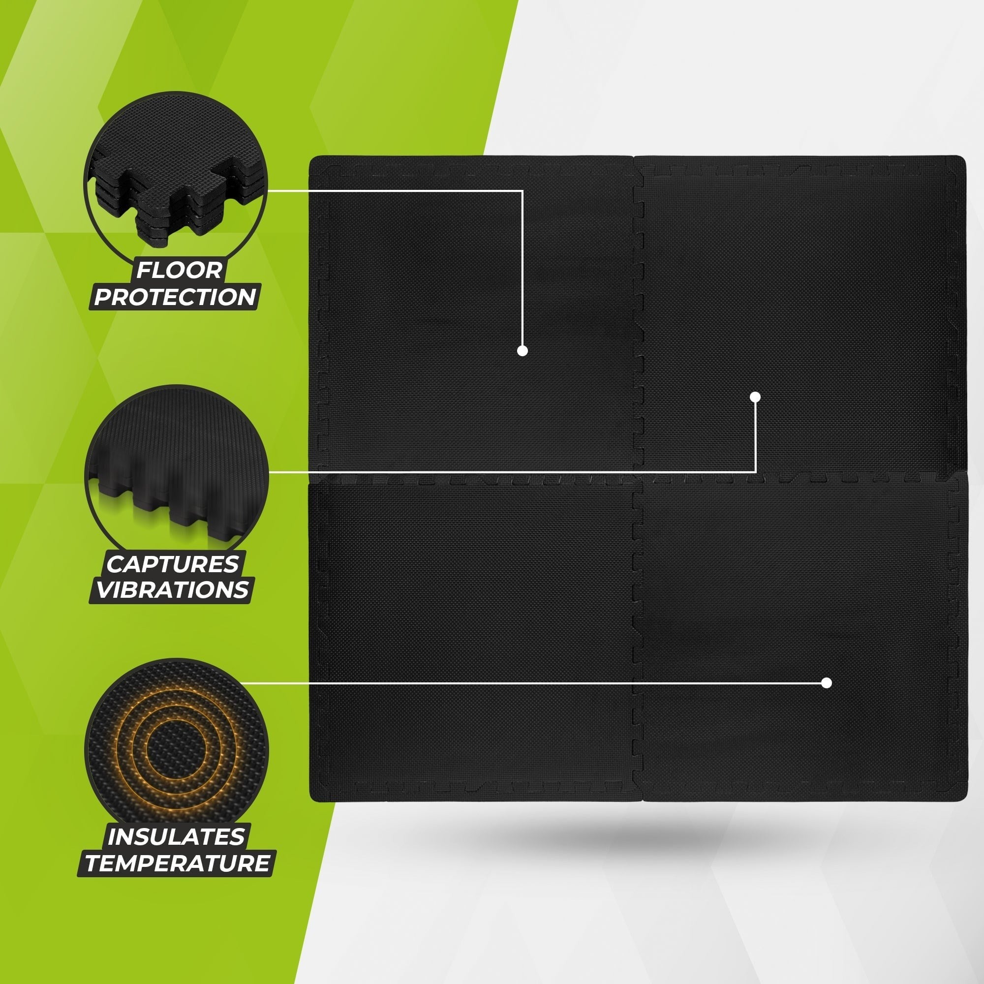 VirtuFit Fitness Puzzle Mat – 4 Parçalı Zemin Matı – 120×120 cm – Siyah