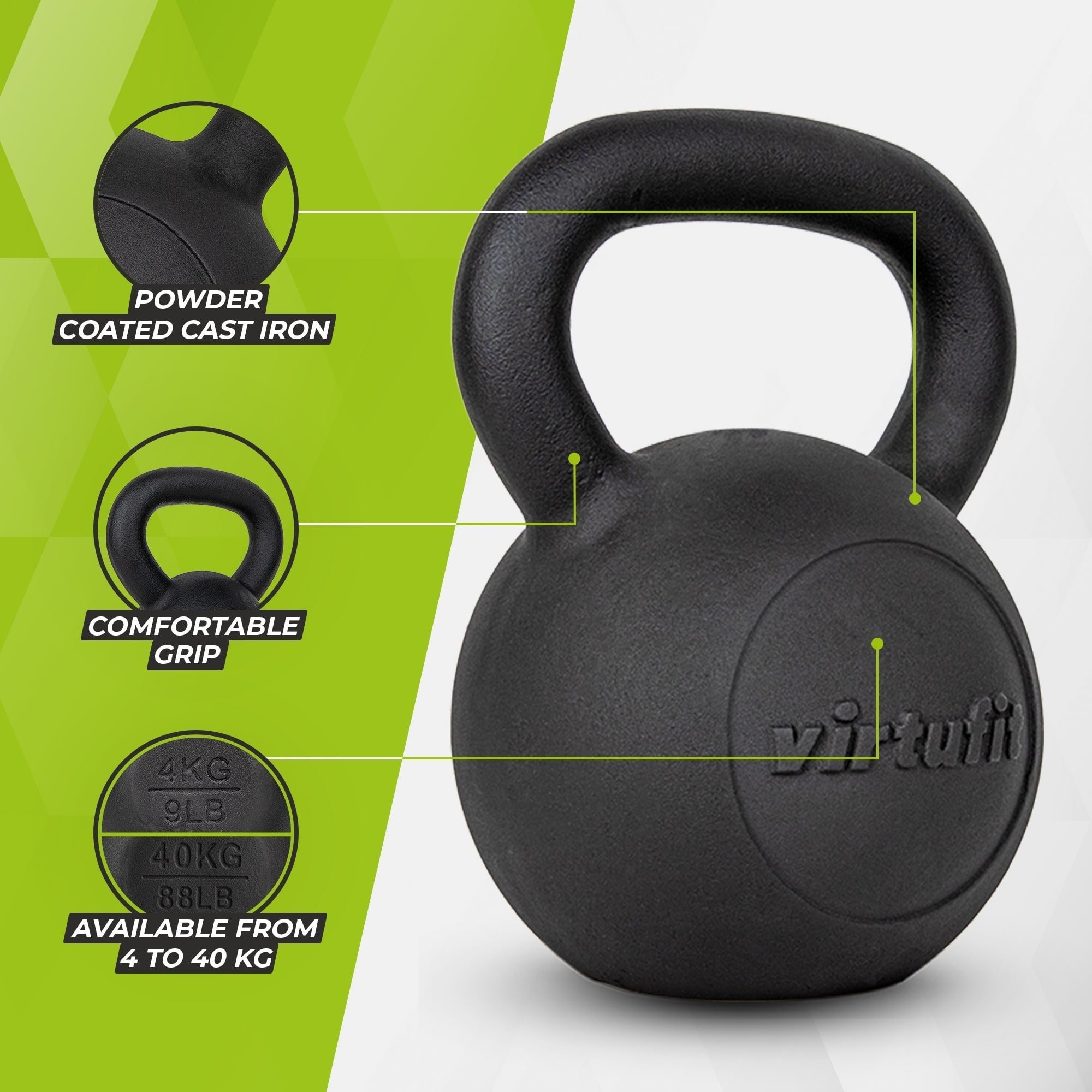 VirtuFit Kettlebell Pro – Döküm Demir Kettlebell – 36 kg