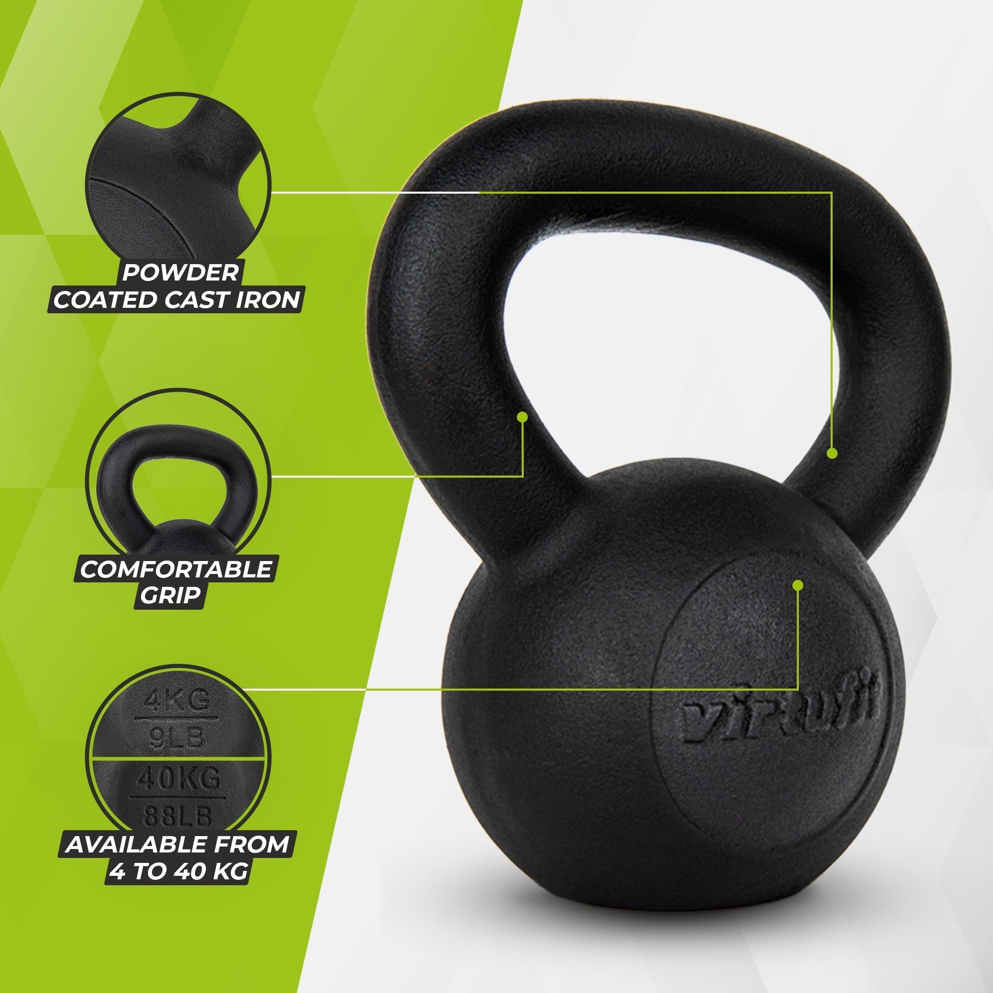 VirtuFit Kettlebell Pro – Döküm Demir Kettlebell – 8 kg