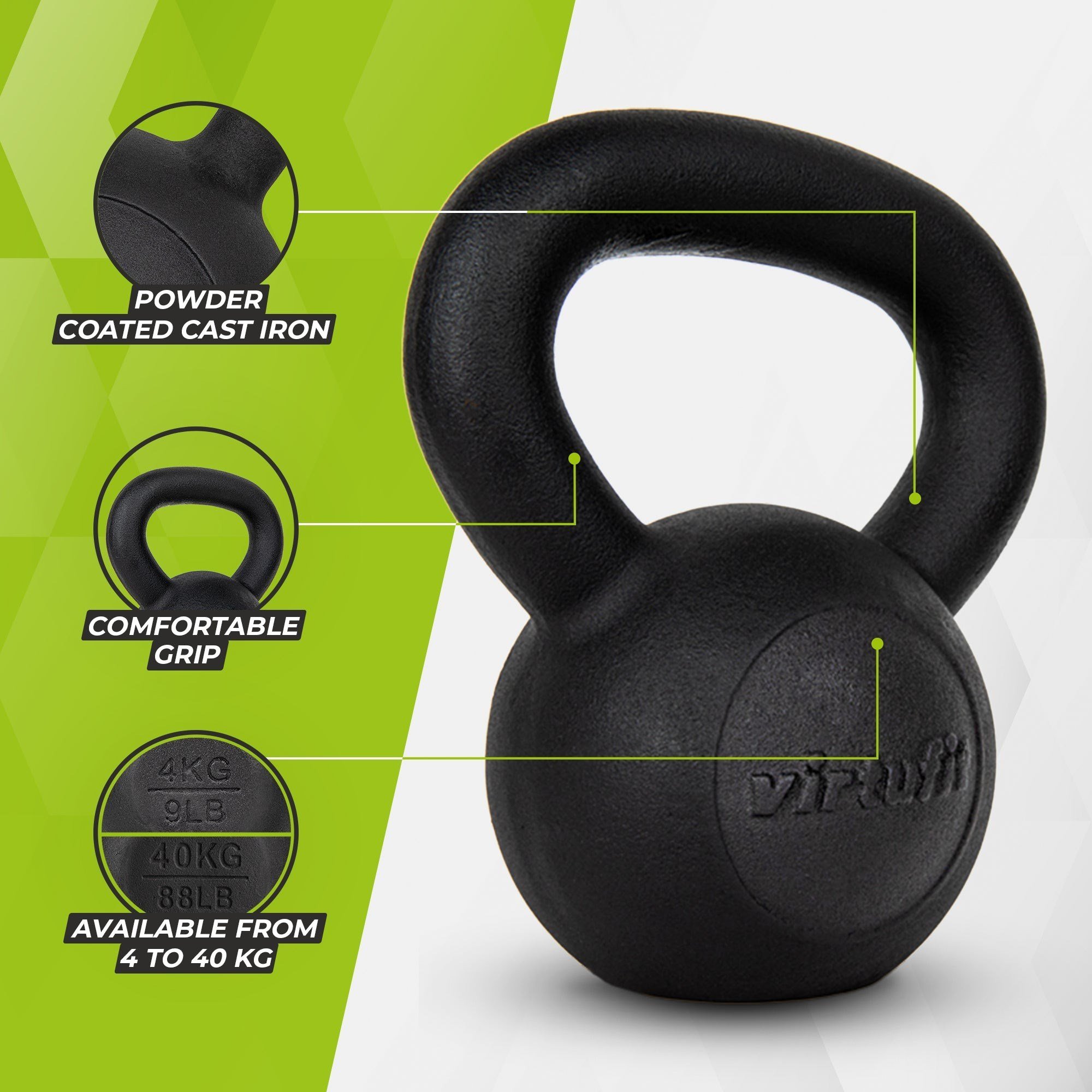VirtuFit Kettlebell Pro – Döküm Demir Kettlebell – 4 kg