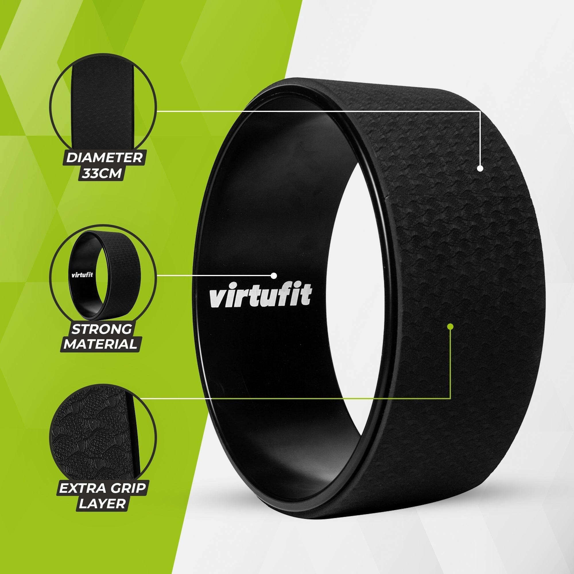 VirtuFit Premium Yoga Tekerleği – 33 cm – Onyx Black