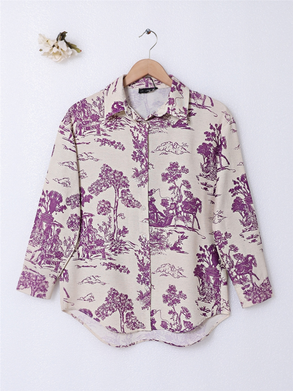 Tree Figured Linen Shirt - Plum-138-20222-R09