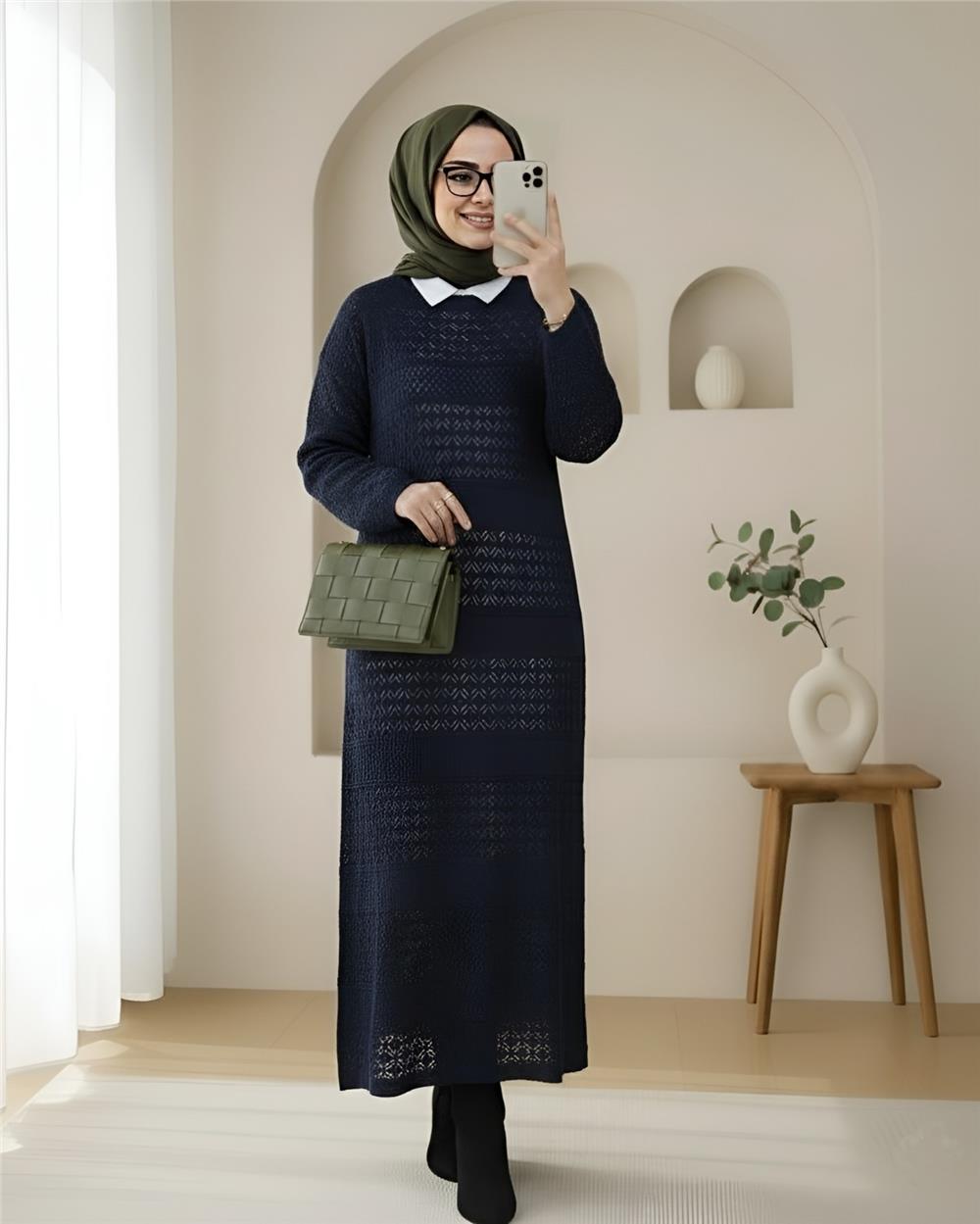 Ajurlu Desenli Triko Elbise -Laci-109-9763-R03