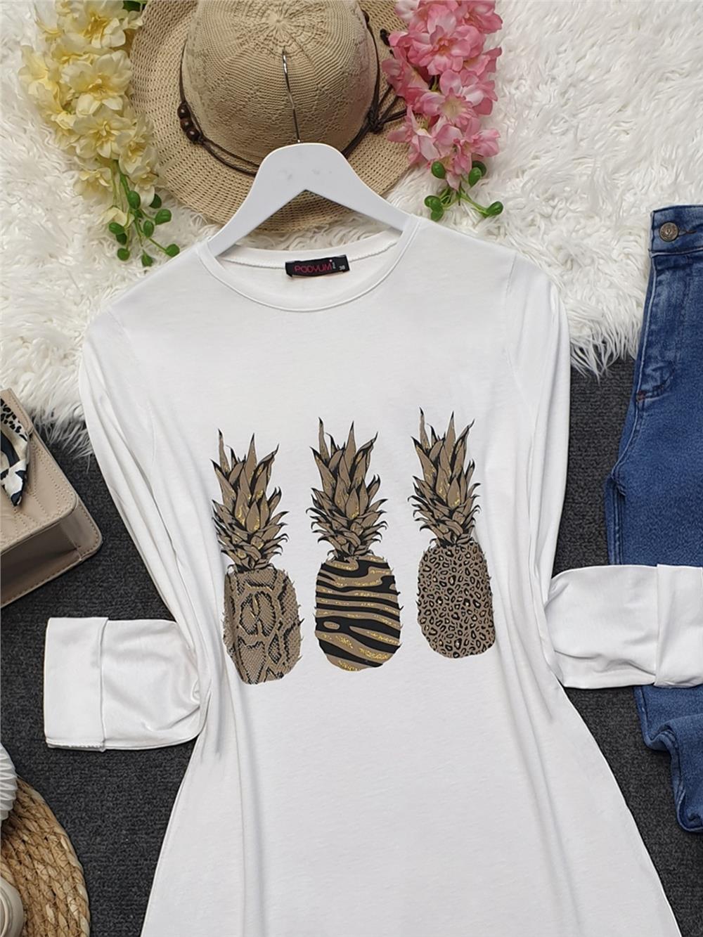 Pineapple Patterned Tunic -White-150-1112-R02