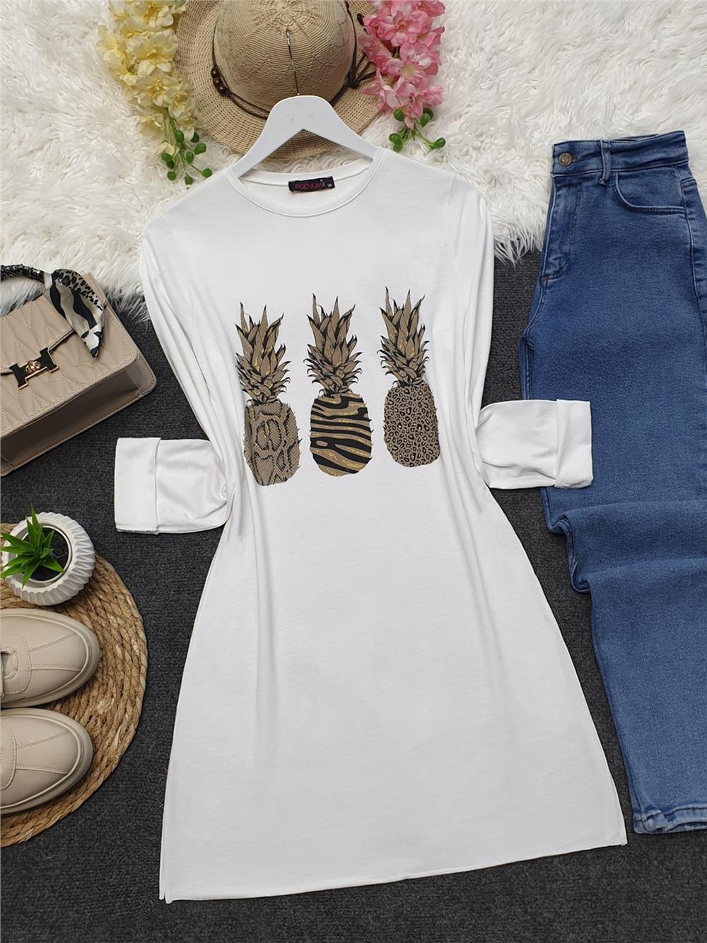 Pineapple Patterned Tunic -White-150-1112-R02