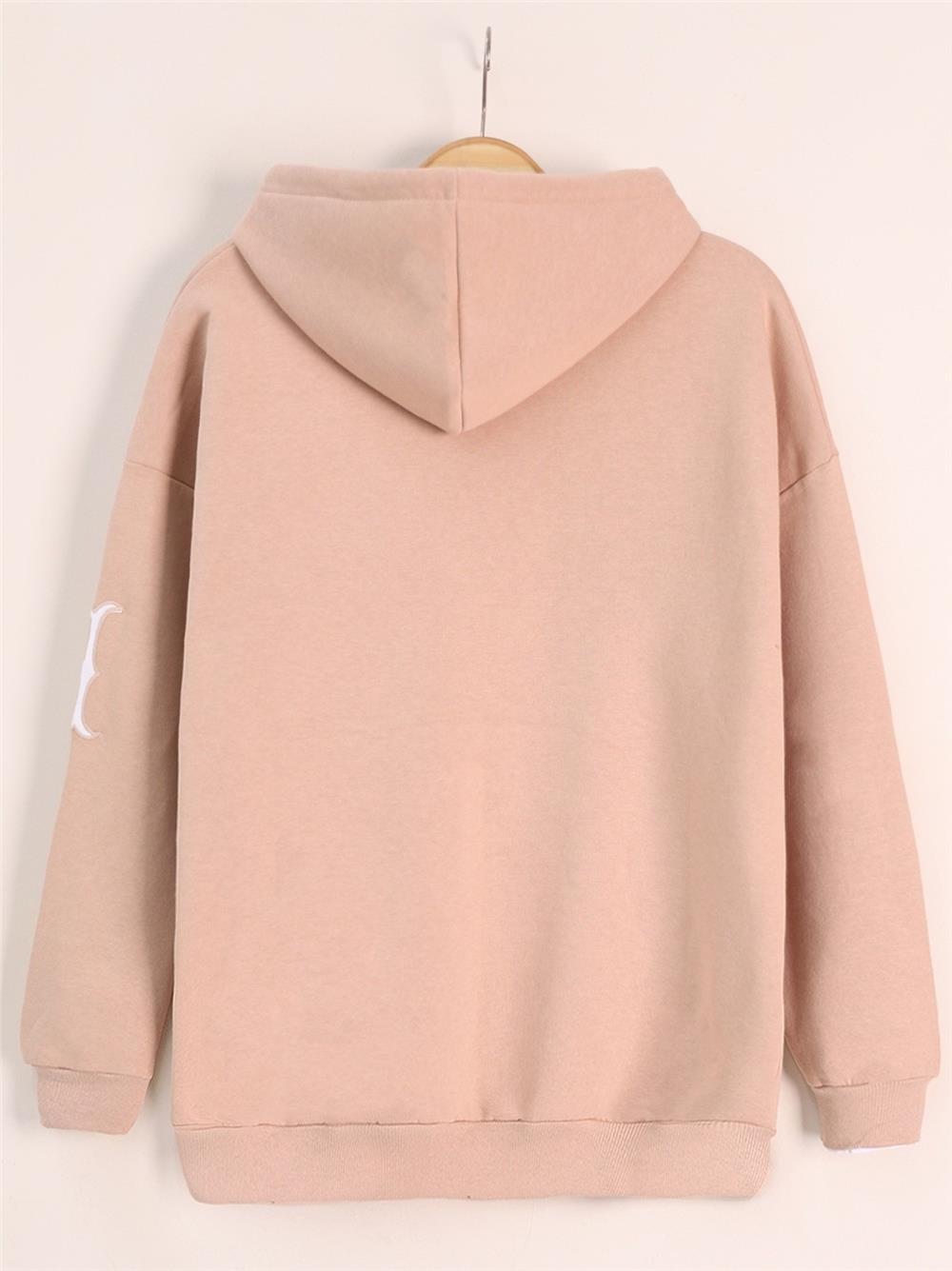 Aplikeli Üç İplik Conpact Penye Polar Kapşonlu Sweat -Vizon-358-9815-R23