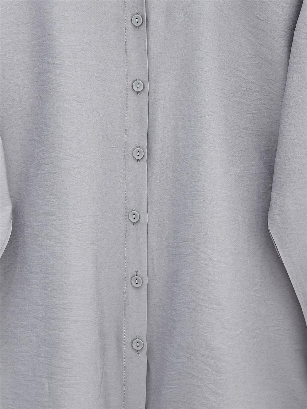 Arkası Uzun Düğmeli Poplin Gömlek -Açık Gri-349-60001-R41