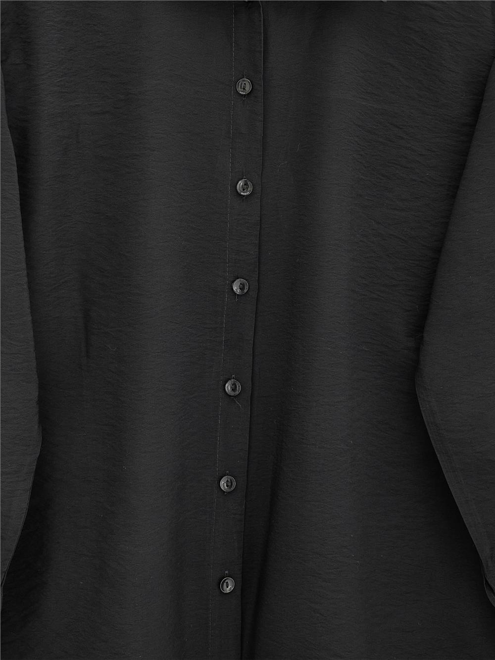Arkası Uzun Düğmeli Poplin Gömlek -Siyah-349-60001-R01