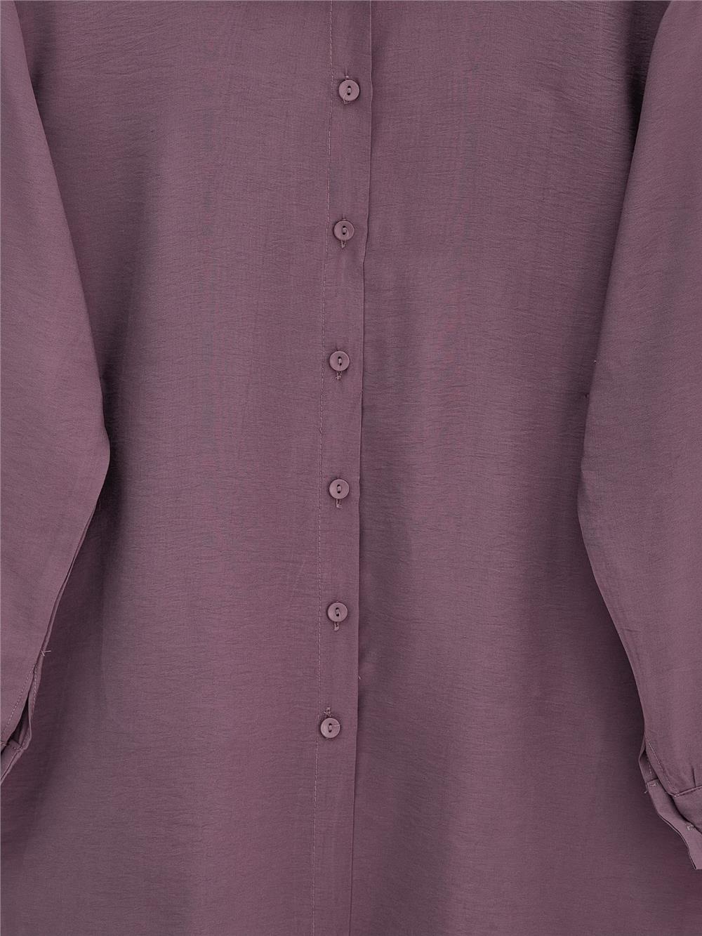 Arkası Uzun Düğmeli Poplin Gömlek -Vişne-349-60001-R44