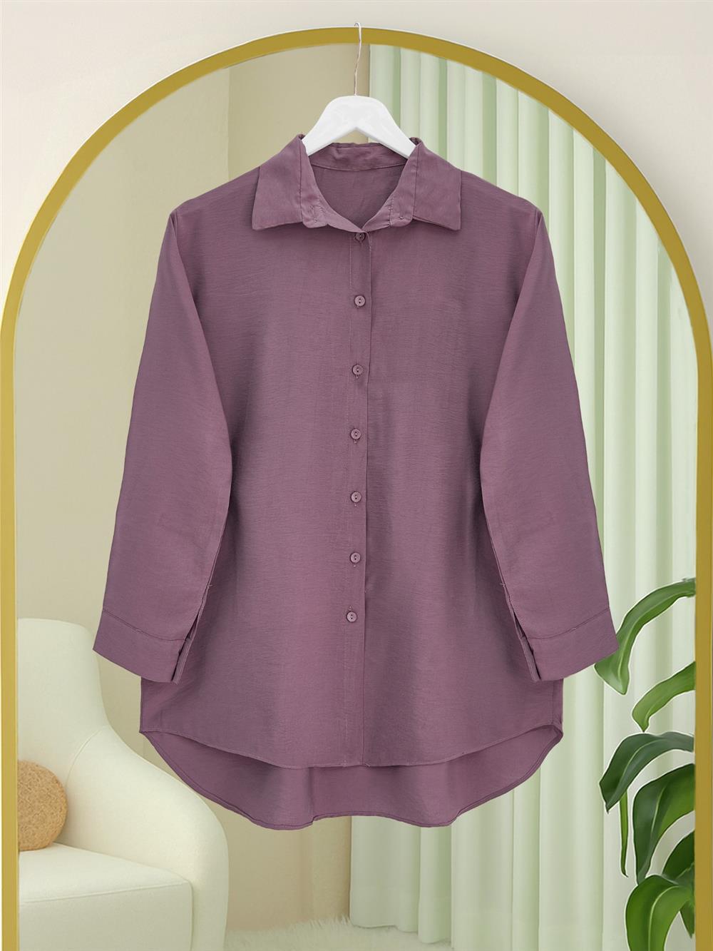 Arkası Uzun Düğmeli Poplin Gömlek -Vişne-349-60001-R44