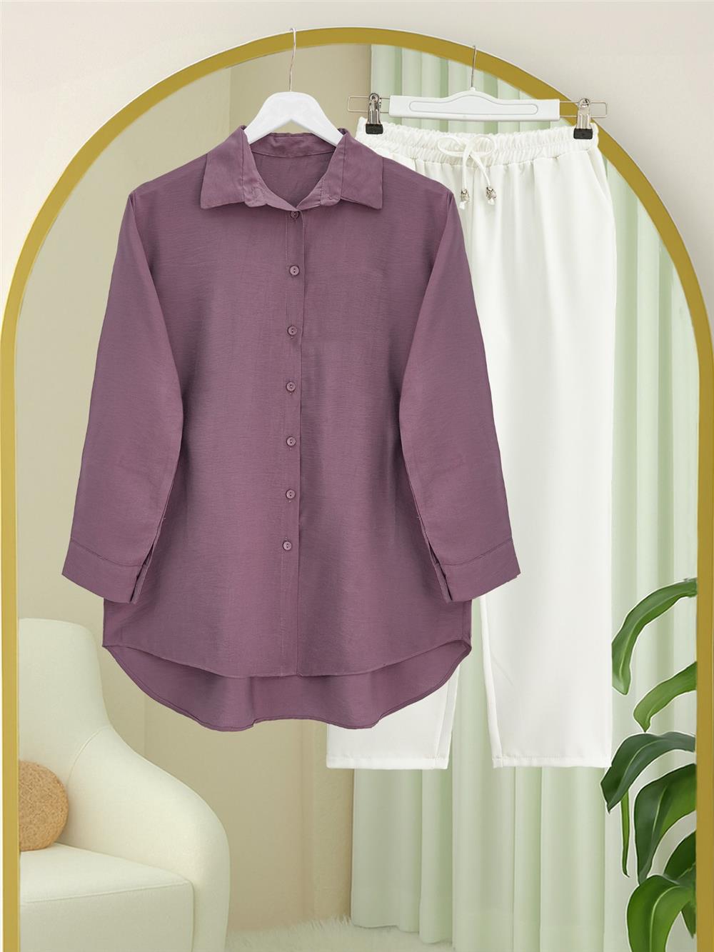 Arkası Uzun Düğmeli Poplin Gömlek -Vişne-349-60001-R44
