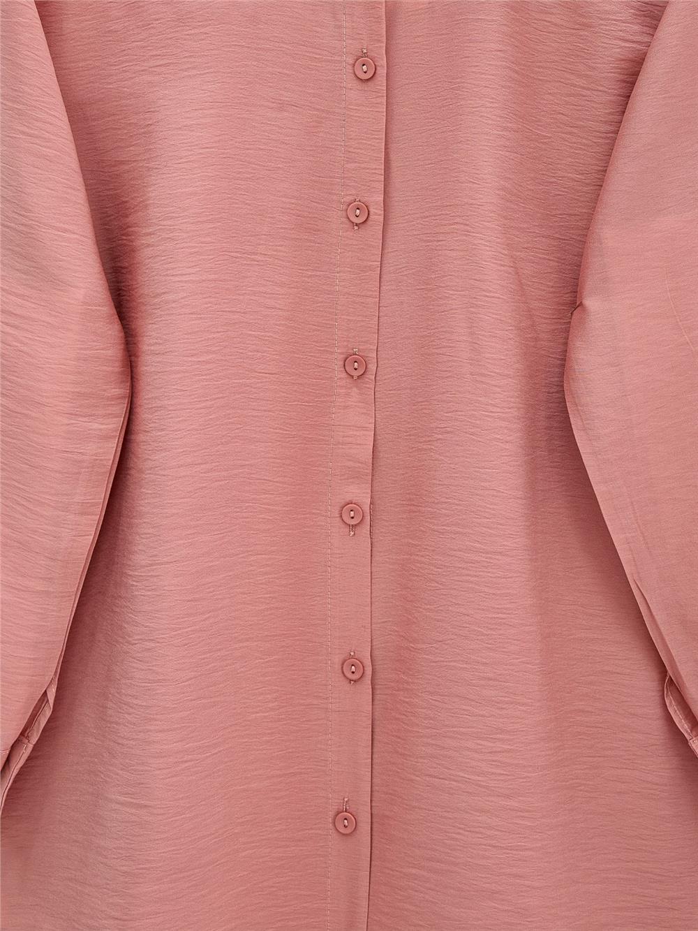 Arkası Uzun Düğmeli Poplin Gömlek -Yavruağzı-349-60001-R77