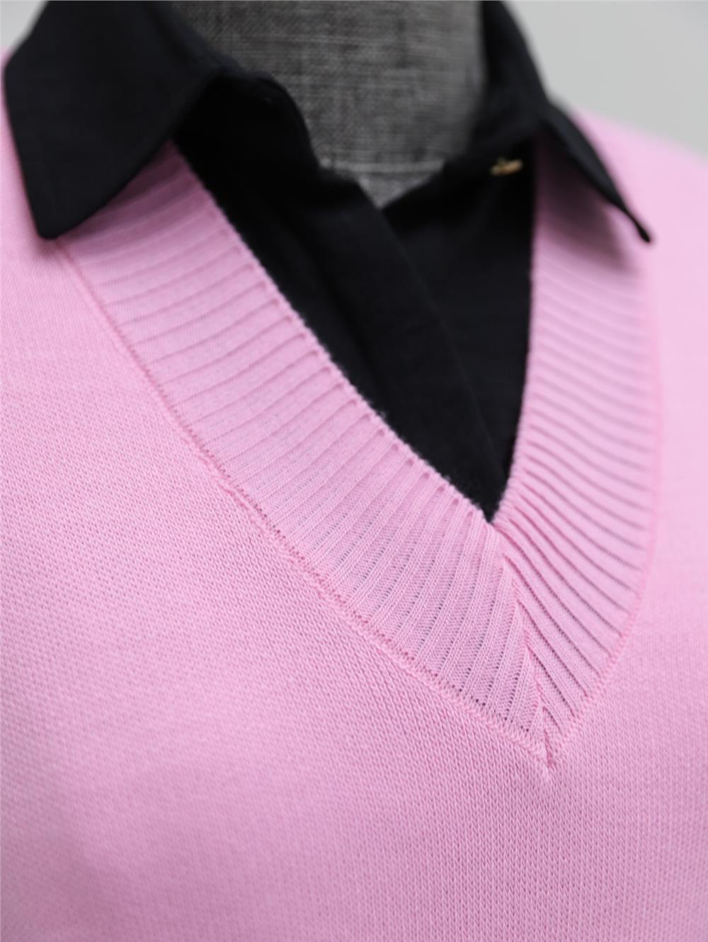 Long V-Neck Slit Sweater on the Back - Powder-109-9980-R06