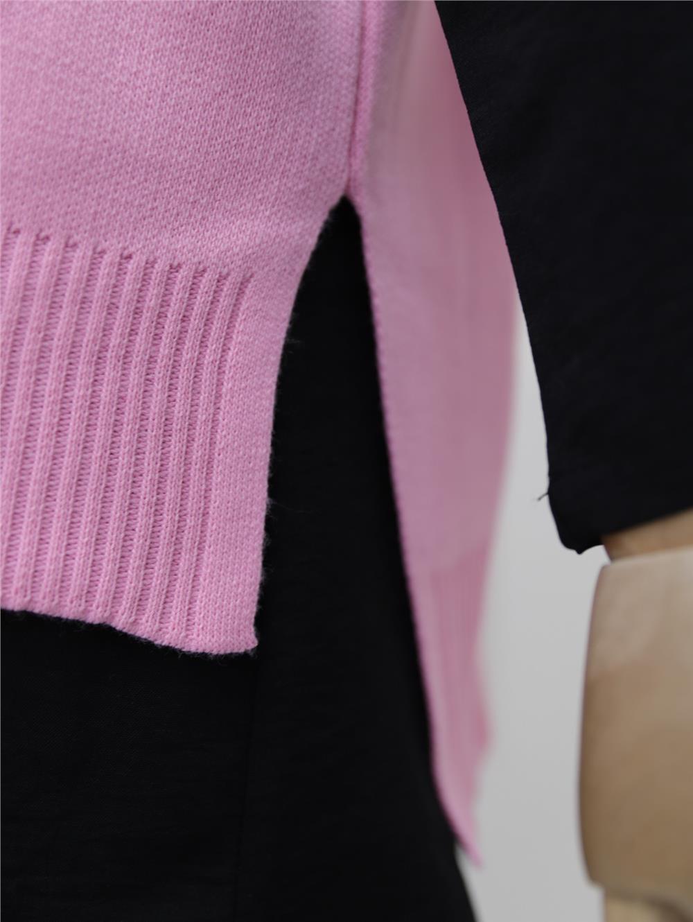 Long V-Neck Slit Sweater on the Back - Powder-109-9980-R06