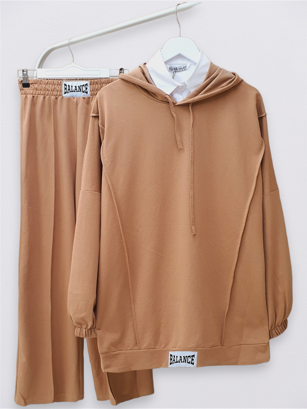 Embroidery Detailed Hooded Combed Cotton Suit -Mink Color-253-12816-R23
