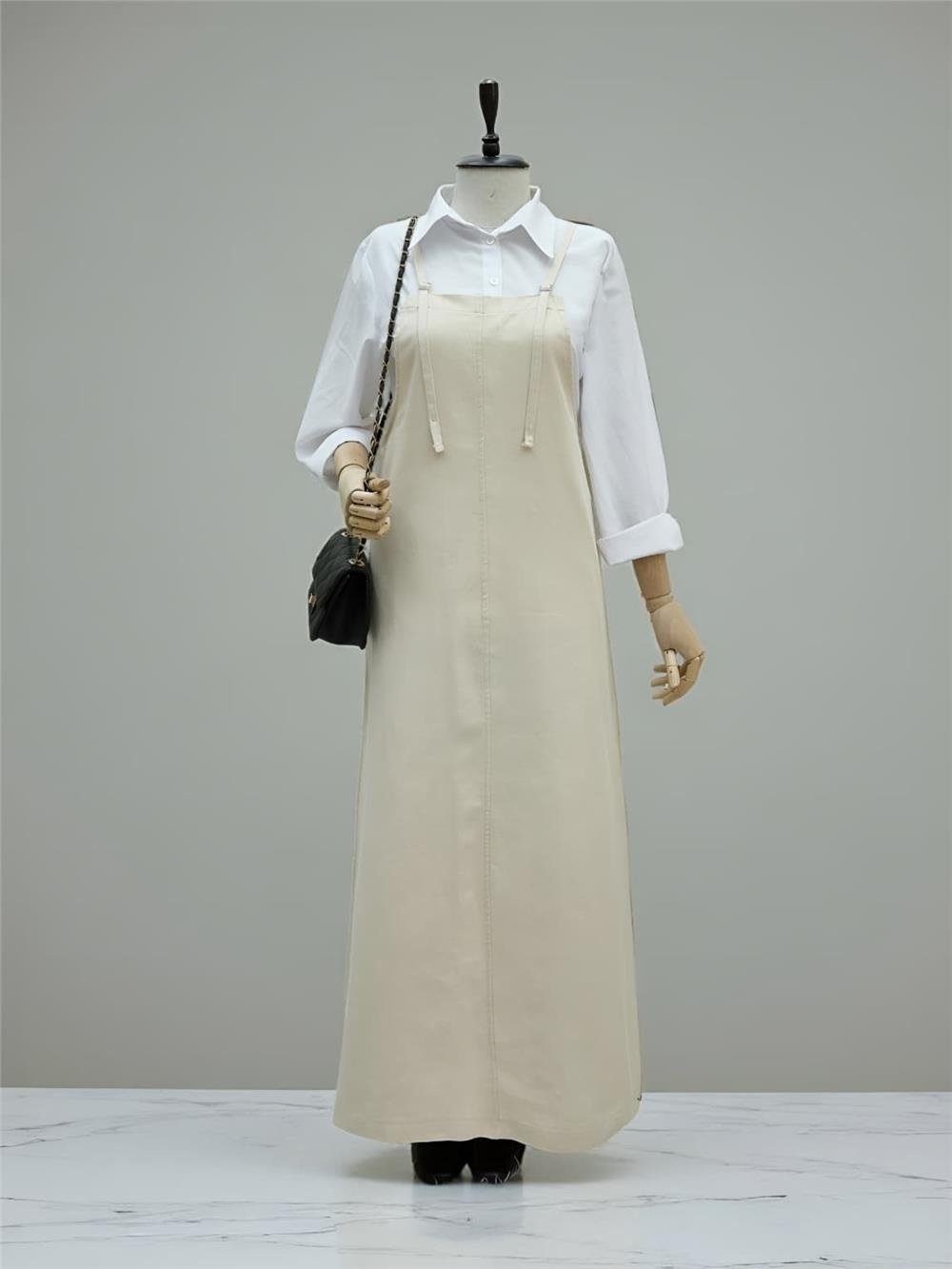 Askılı Gabardin Jile Elbise -Bej-362-4225-R56