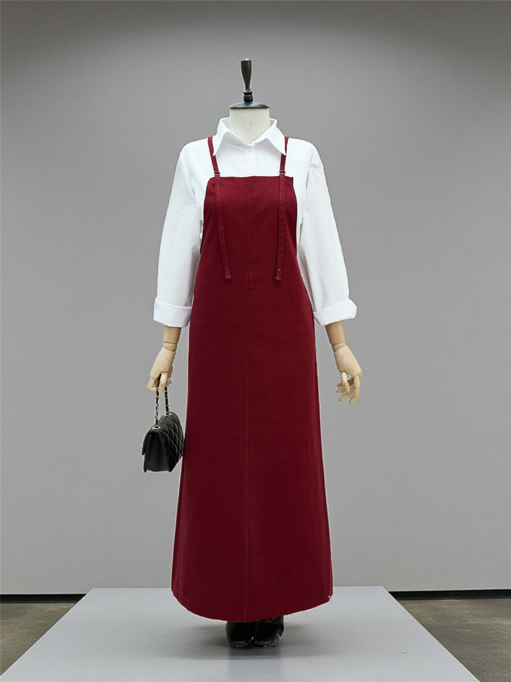 Askılı Gabardin Jile Elbise -Bordo-362-4225-R04