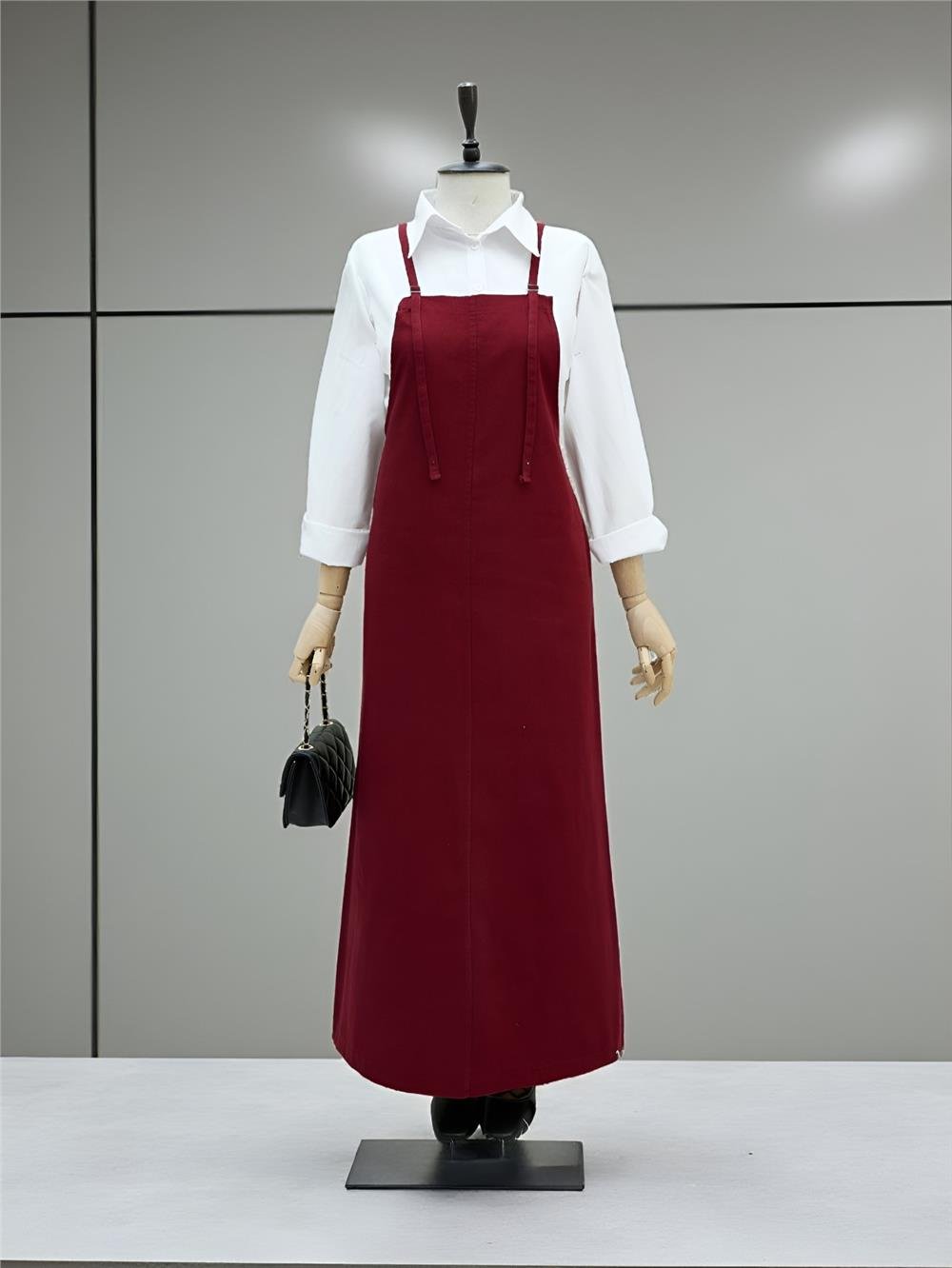 Askılı Gabardin Jile Elbise -Bordo-362-4225-R04