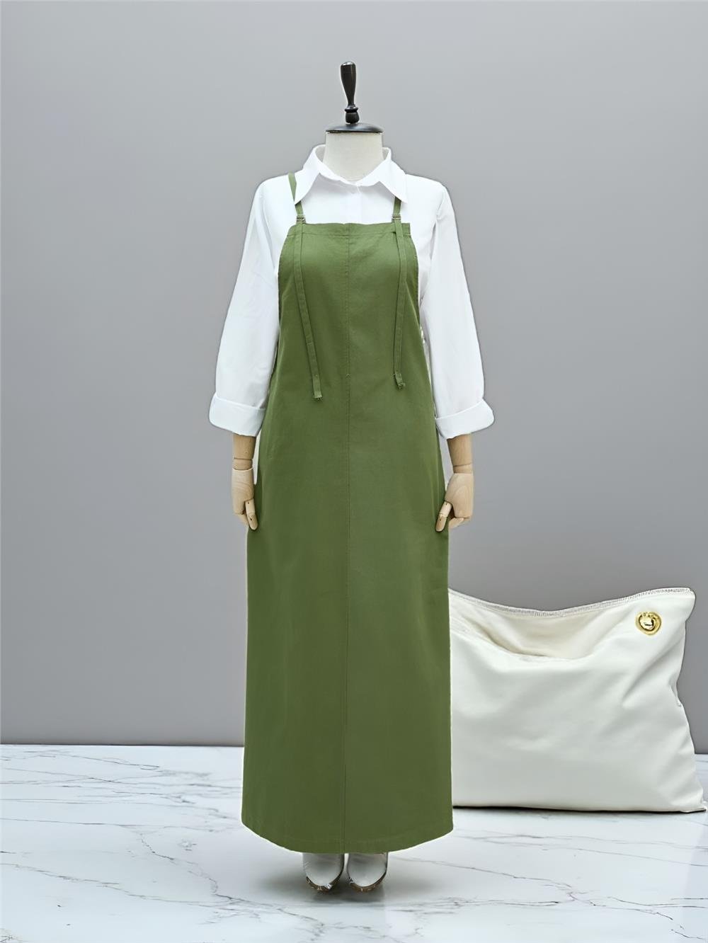 Askılı Gabardin Jile Elbise -Haki-362-4225-R05