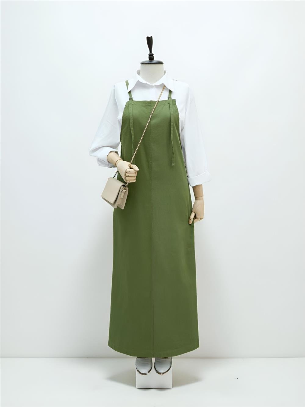 Askılı Gabardin Jile Elbise -Haki-362-4225-R05