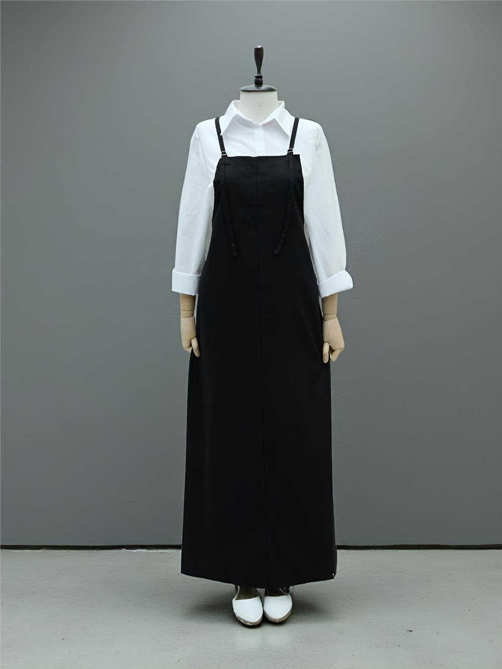 Askılı Gabardin Jile Elbise -Siyah-362-4225-R01