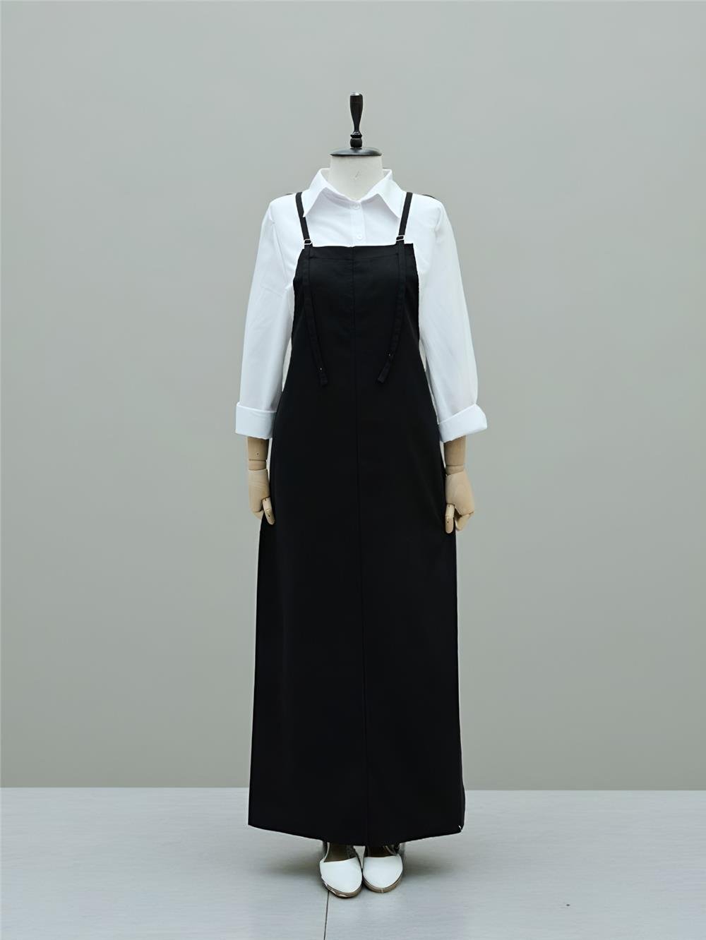 Askılı Gabardin Jile Elbise -Siyah-362-4225-R01