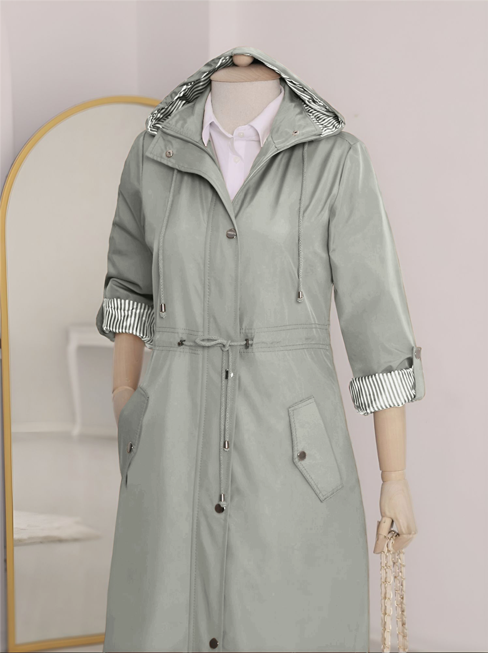 Lined Trench Coat - Gray-148-2129-R11