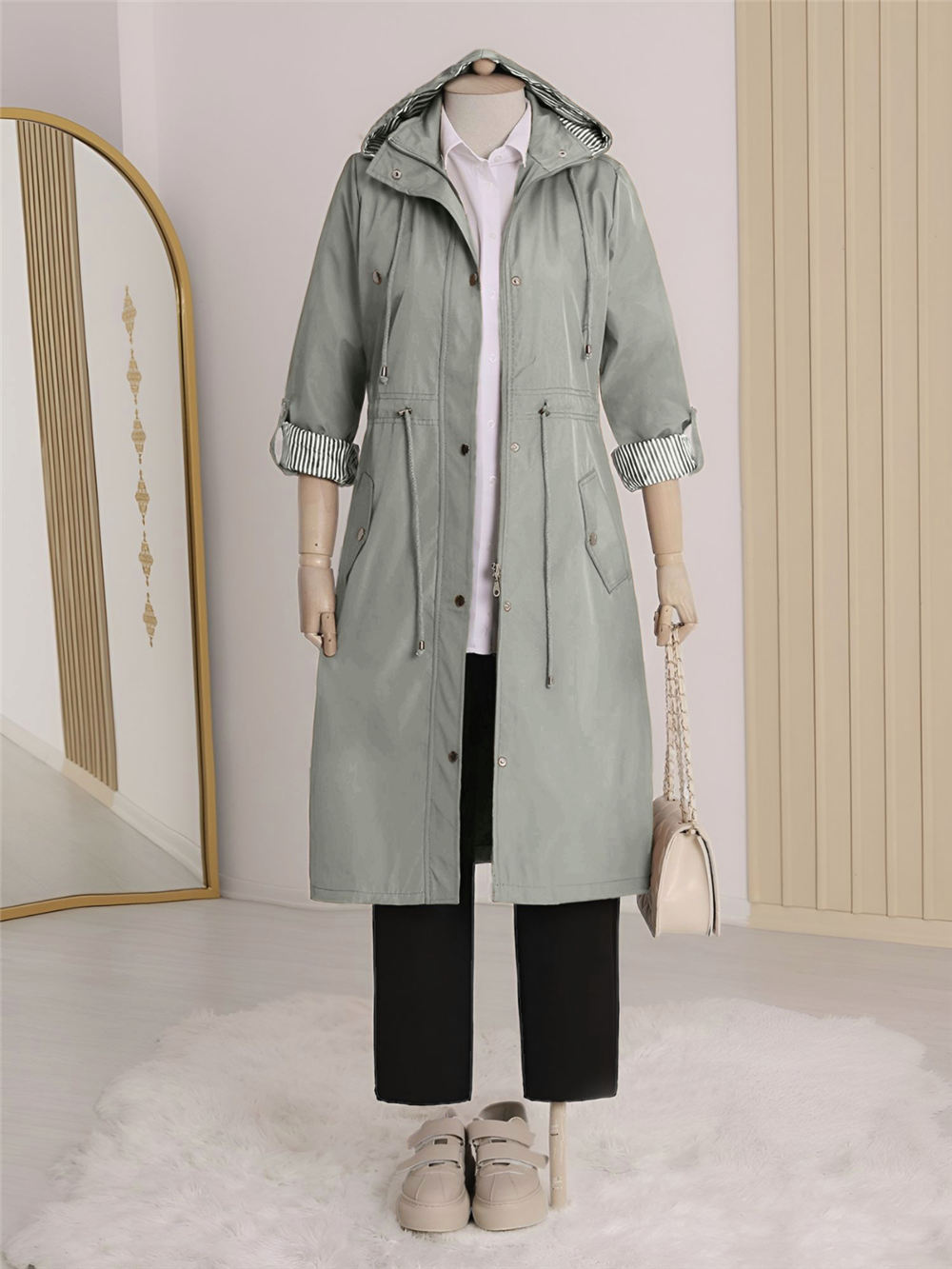 Lined Trench Coat - Gray-148-2129-R11