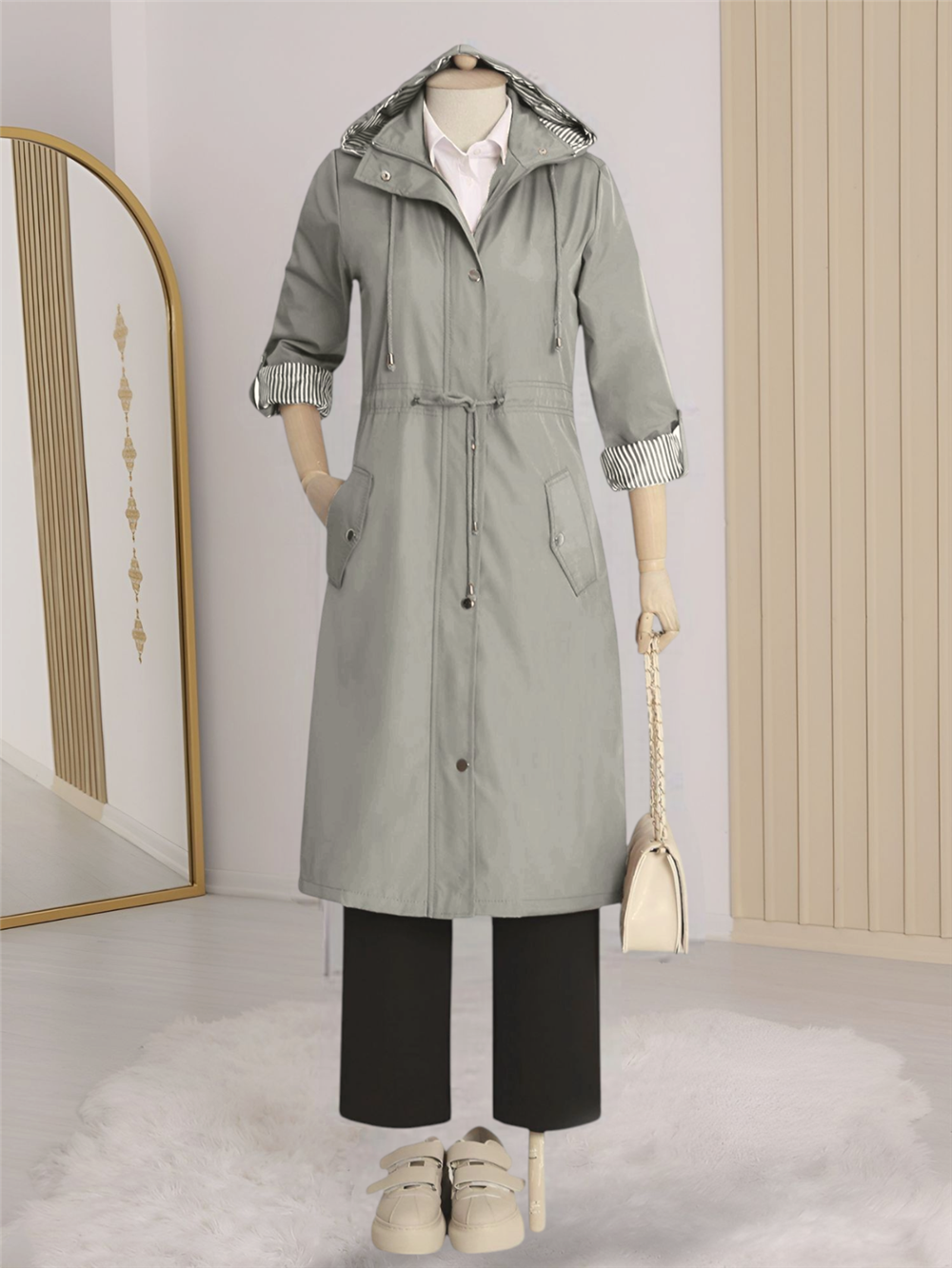 Lined Trench Coat - Gray-148-2129-R11