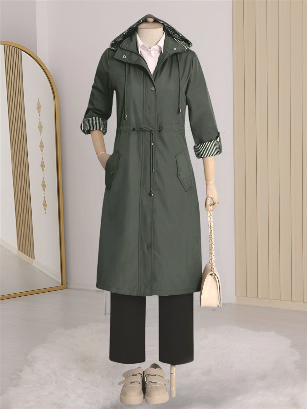 Lined Trench Coat -Khaki-148-2129-R05